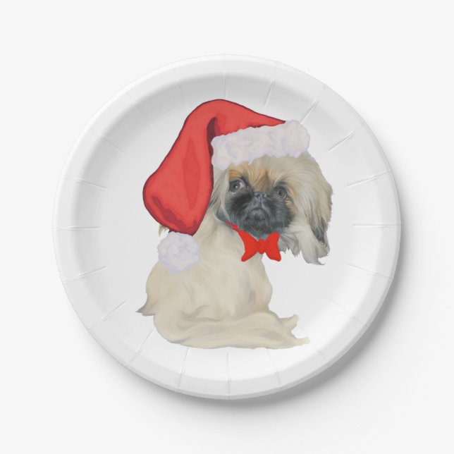 Little Santa Pekingese Paper Plate (Front)