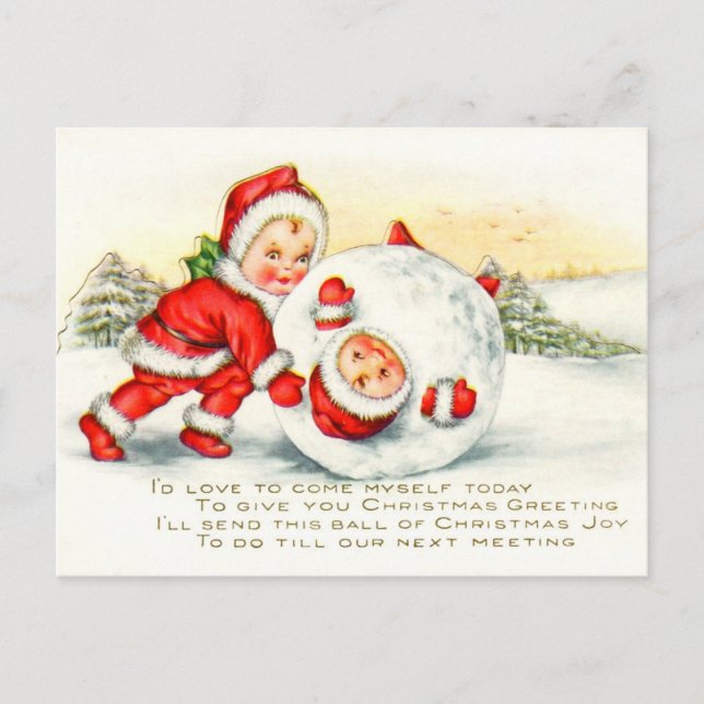 Little Santas Frolicking in the Snow Holiday Postcard (Front)