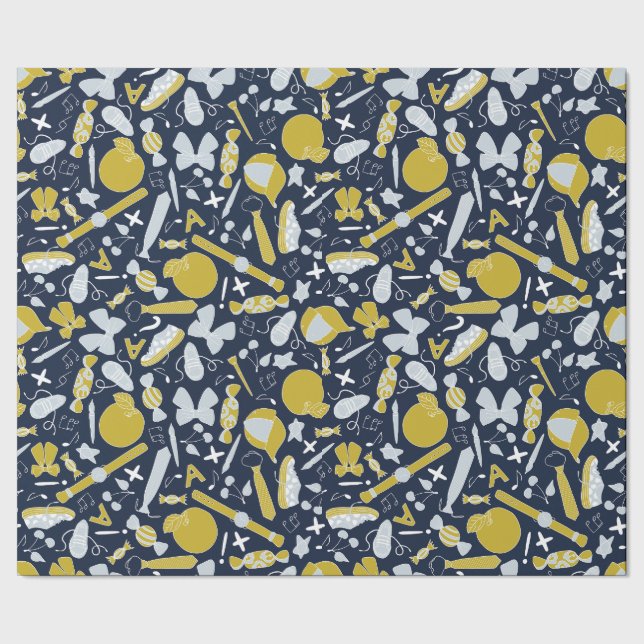 Little School Things Scattered on Wrapping Paper (Seam)