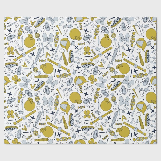 Little School Things Scattered on Wrapping Paper (Seam)