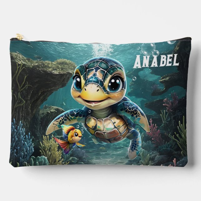 Little sea turtle exploring with her friend. accessory pouch (Front)