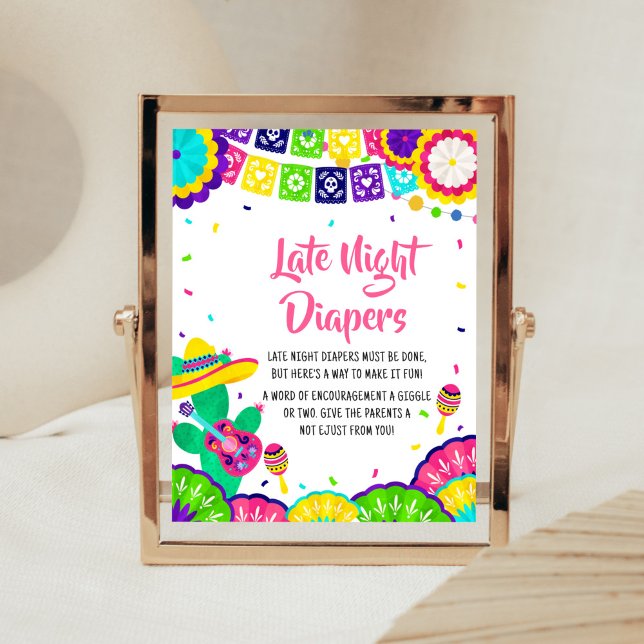 Little Senorita Fiesta Baby Shower Diaper Raffle Poster (Mexican Baby Shower Late Night Diapers Sign)