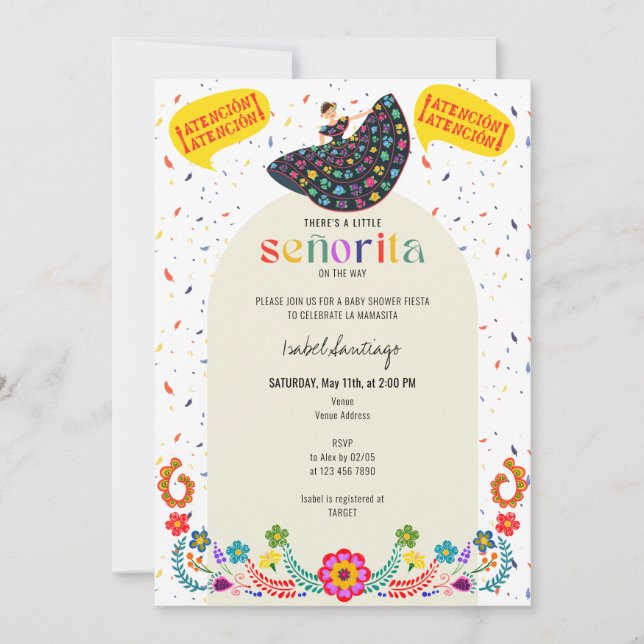 Little Señorita On The Way Fiesta Baby Shower Invitation (Front)