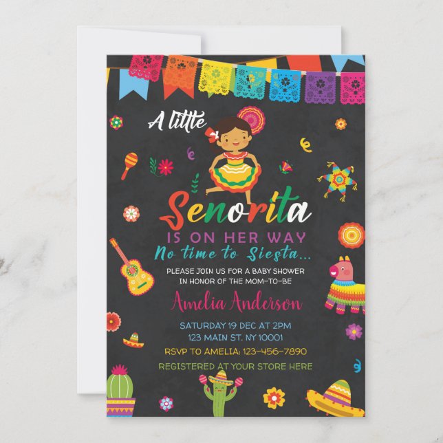 Little Señorita On The Way Girl Fiesta Baby Shower Invitation (Front)