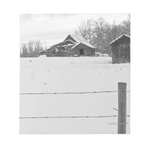 Little Shacks With Fence Winter Scene Notepad