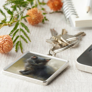 Little Shadow Black Kitten Key Ring