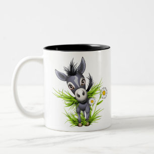 Little shaggy gray donkey Two-Tone coffee mug