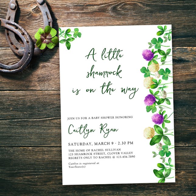 Little Shamrock and Clover Neutral Baby Shower Invitation (A little shamrock is on the way - irish themed gender neutral baby shower invitation)