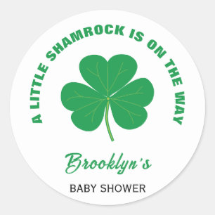Little Shamrock Baby Shower Irish White And Green Classic Round Sticker