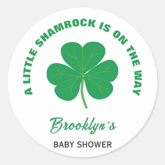 Little Shamrock Baby Shower Irish White And Green Classic Round Sticker (Front)