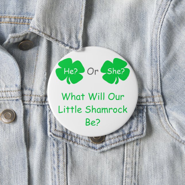 Little Shamrock Gender Reveal 10 Cm Round Badge (In Situ)