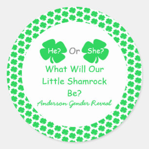 Little Shamrock Gender Reveal Classic Round Sticker
