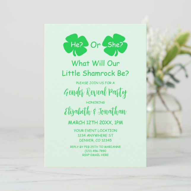Little Shamrock Gender Reveal Invitation (Standing Front)