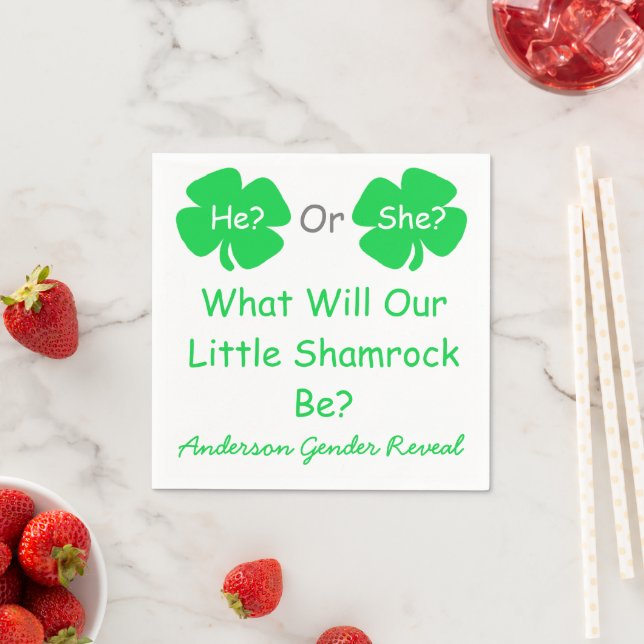 Little Shamrock Gender Reveal Napkin (Insitu)