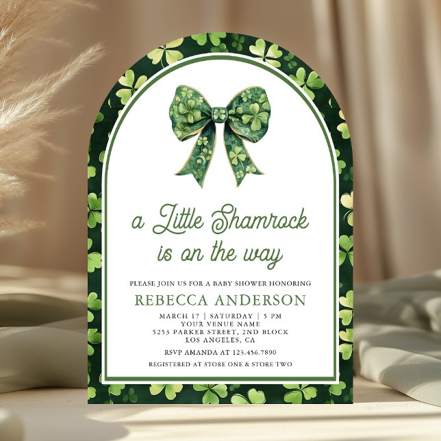 Little Shamrock Green Bow Arch Baby Shower Invitation (Creator Uploaded)