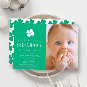 Little Shamrock Green Boy Photo 1st Birthday Invitation