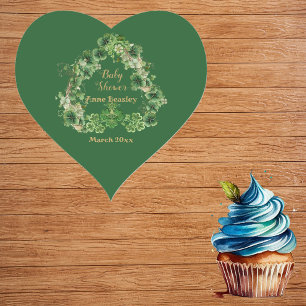 Little Shamrock Lucky Green Gold Heart Baby Shower Sticker