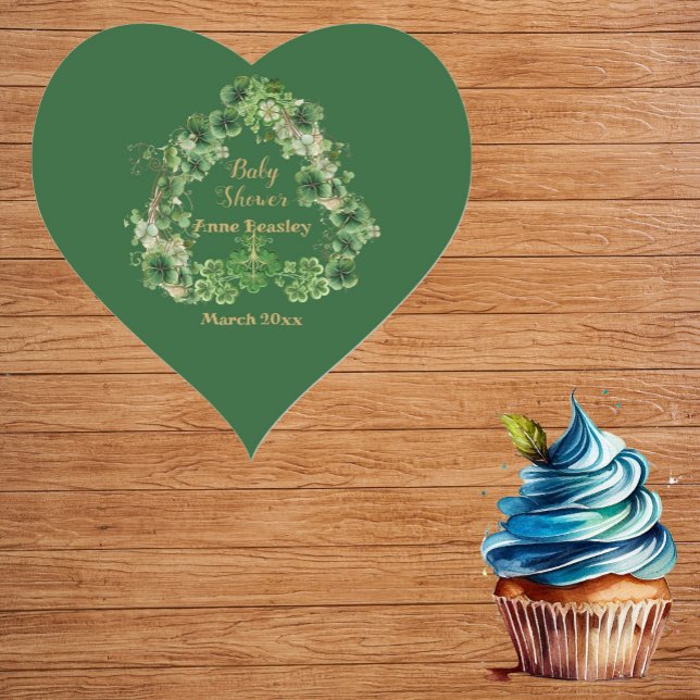 Little Shamrock Lucky Green Gold Heart Baby Shower Sticker (Little Shamrock Lucky Green Gold Heart Baby Shower Heart Sticker)