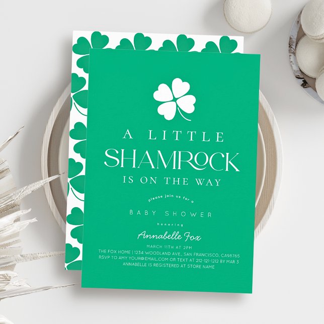Little Shamrock Modern Green Baby Shower Invitation (Creator Uploaded)