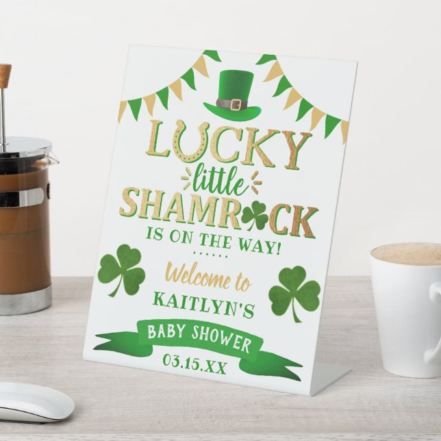 Little Shamrock St. Patrick's Day Baby Shower Pedestal Sign (In SItu)