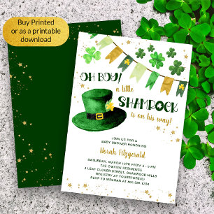 Little Shamrock St Patricks Day Oh Boy Baby Shower Invitation