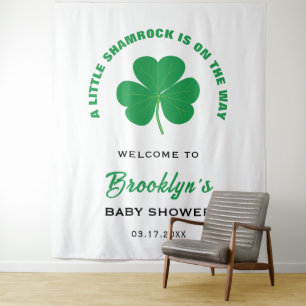 Little Shamrock White Green Baby Shower Backdrop Tapestry