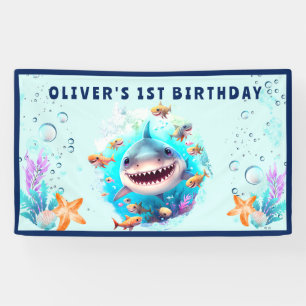 Little Shark Boy First Birthday Party Banner