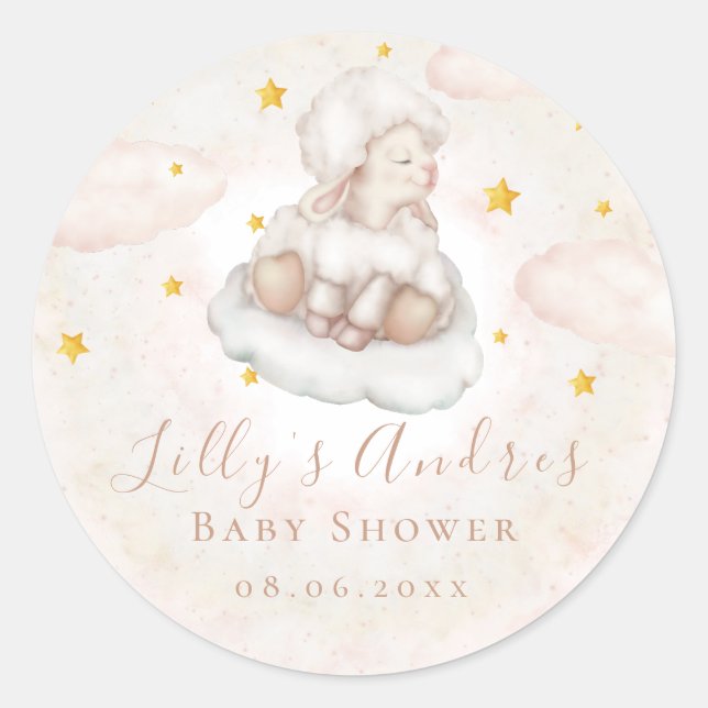 Little Sheep Lamb Dreamy stars Baby Shower Classic Round Sticker (Front)