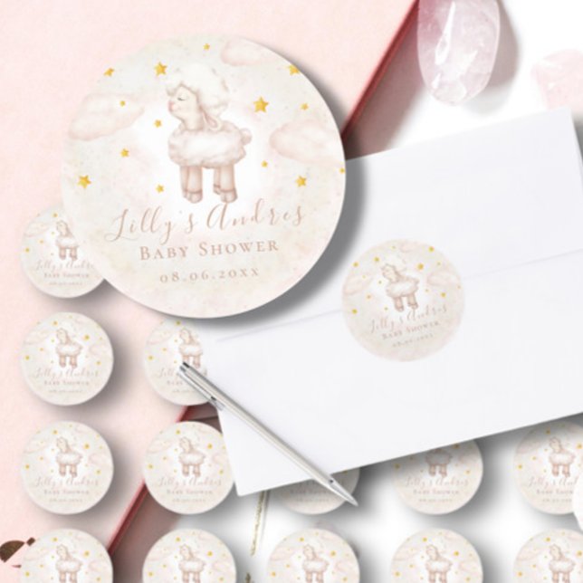 Little Sheep Lamb Dreamy stars Baby Shower Classic Round Sticker (Creator Uploaded)