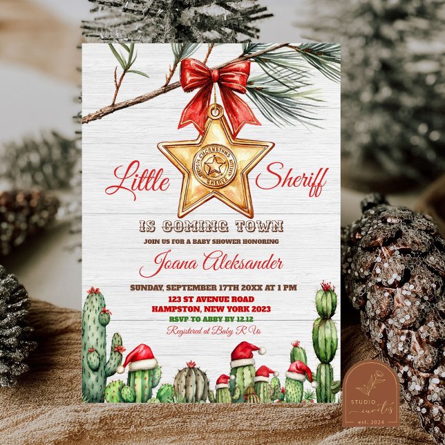 Little Sheriff Western Christmas Baby Shower Invitation (Creator Uploaded)