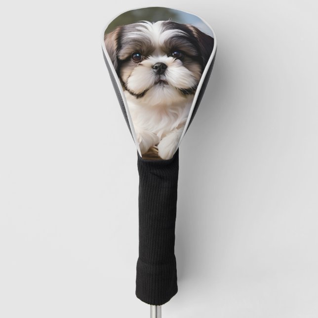 Little Shih Tzu Puppy Basket Flowers Golf Head Cover (Front)