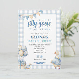 Little Silly Goose Baby Shower Invite Blue Gingham