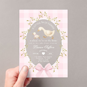 Little Silly Goose Baby Shower Pink Gingham Acrylic Invitations
