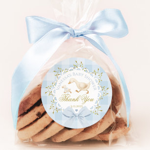 Little Silly Goose Blue Baby Shower Thank you Classic Round Sticker