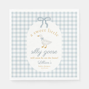 Little Silly Goose Bow Baby Shower Blue Gingham  Napkin