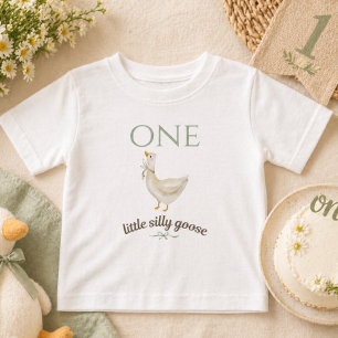 Little Silly Goose ONE Sage Green Birthday Baby T-Shirt