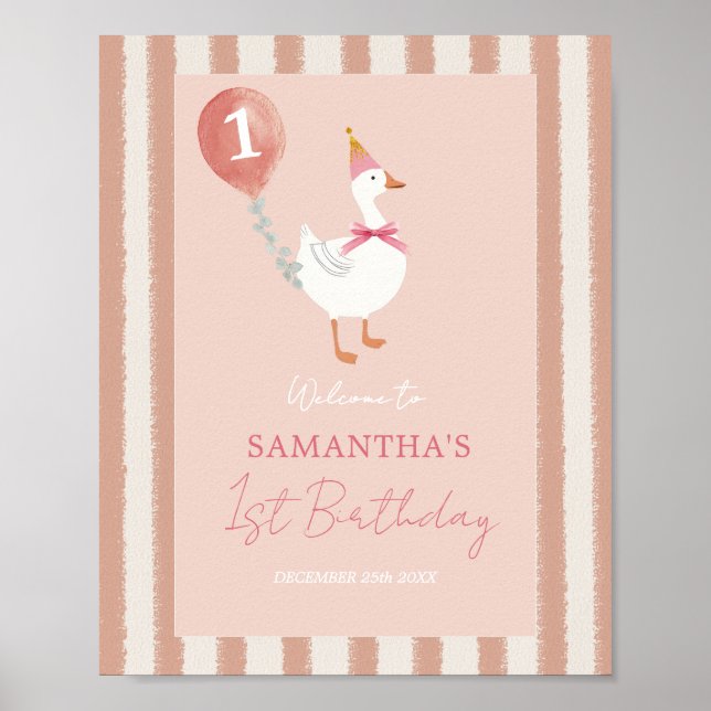 Little Silly Goose Pink Balloon Birthday Welcome Poster (Front)
