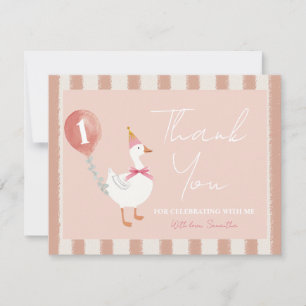 Little Silly Goose Pink Balloon Girl 1st Birthday Thank You Card
