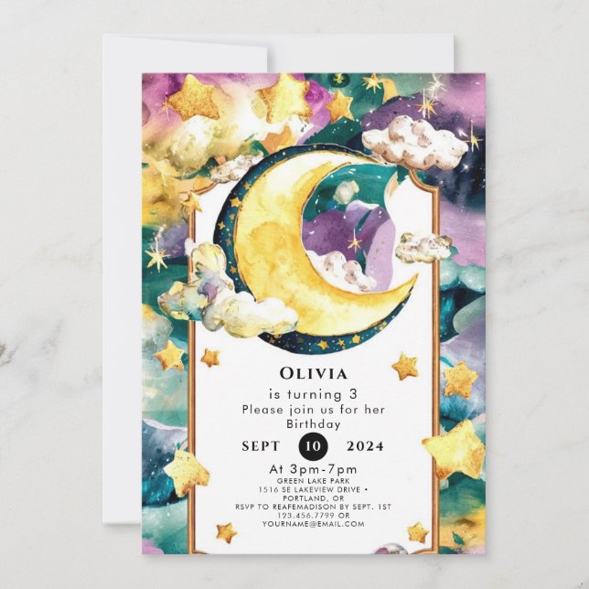 Little Simple Moon Birthday Invitation (Front)