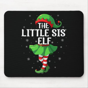 Little Sis Elf Christmas Girls Women Elf Squad Xma Mouse Pad