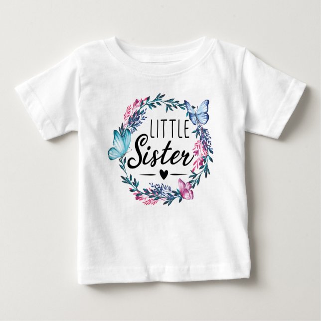 little sister adorable Floral wreath cute girly Baby T-Shirt (Front)