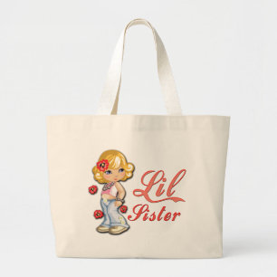LIttle Sister and Flowers Large Tote Bag