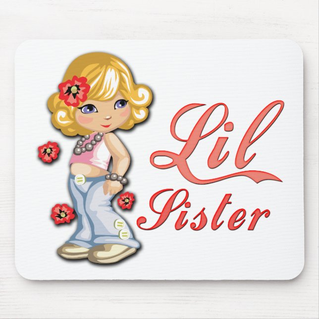 LIttle Sister and Flowers Mouse Pad (Front)