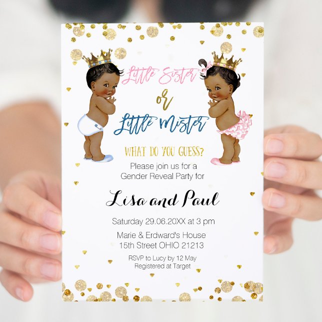 Little Sister and Little Mister Gender Reveal Invitation (Creator Uploaded)