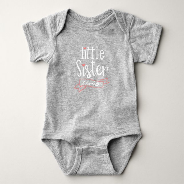 Little Sister Baby Announcement Name & Monogram Bodysuit (Front)