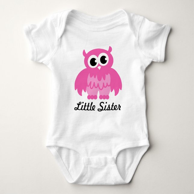 Little sister baby creeper with pink owl cartoon (Front)
