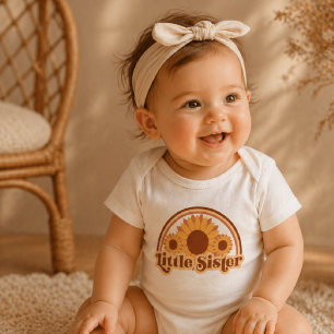 Little Sister Baby Romper Retro Sunflower Rainbow  Bodysuit