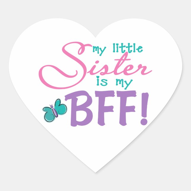 Little Sister BFF Butterfly Heart Sticker (Front)