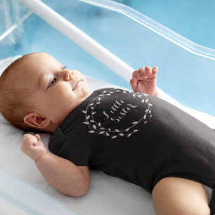 Little Sister Black & White Leaf Wreath Baby Girl Baby Bodysuit