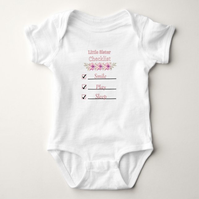 Little Sister Checklist T-Shirt Baby Bodysuit (Front)